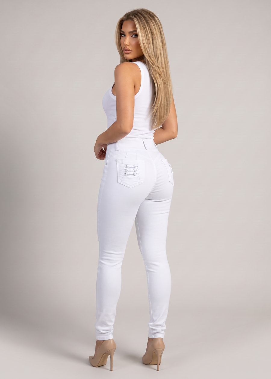 MX JEANS White Butt Lift High Waisted Stretch Skinny Jeans, view 2 of 14