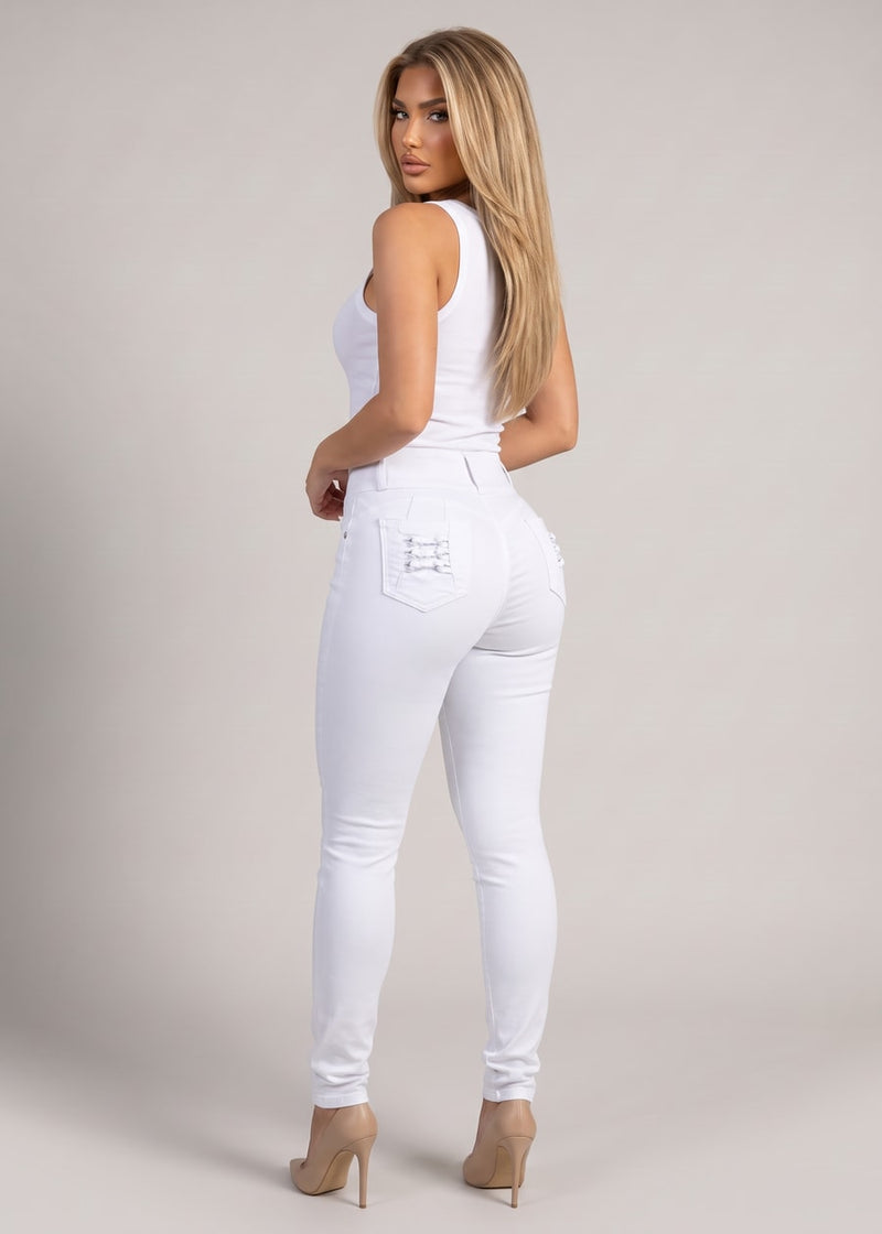 MX JEANS White Butt Lift High Waisted Stretch Skinny Jeans