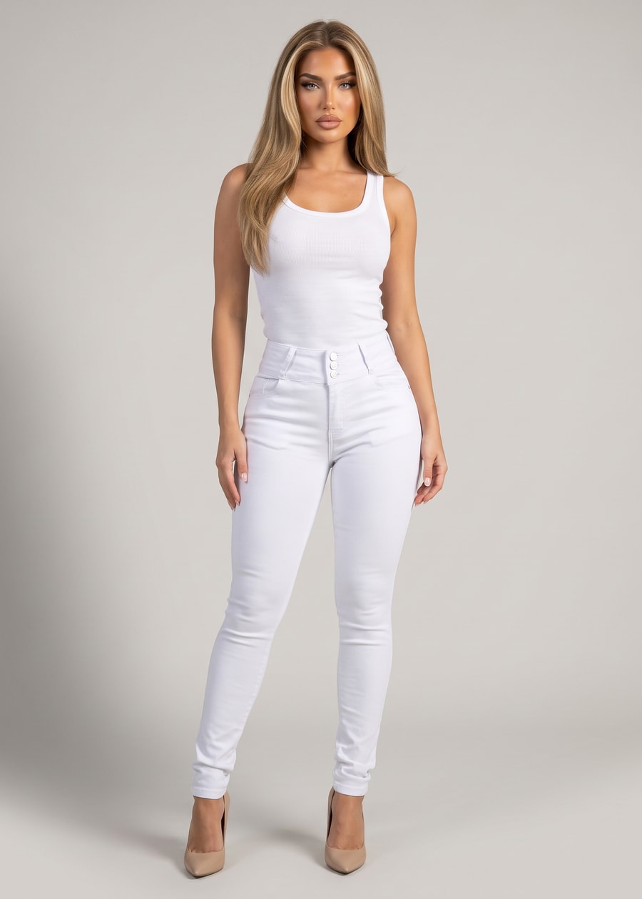 MX JEANS White Butt Lift High Waisted Stretch Skinny Jeans, view 3 of 14
