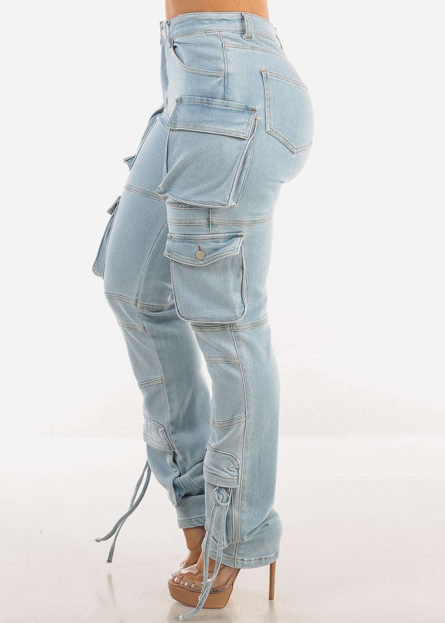 Super High Waist Light Straight Leg Cargo Jeans