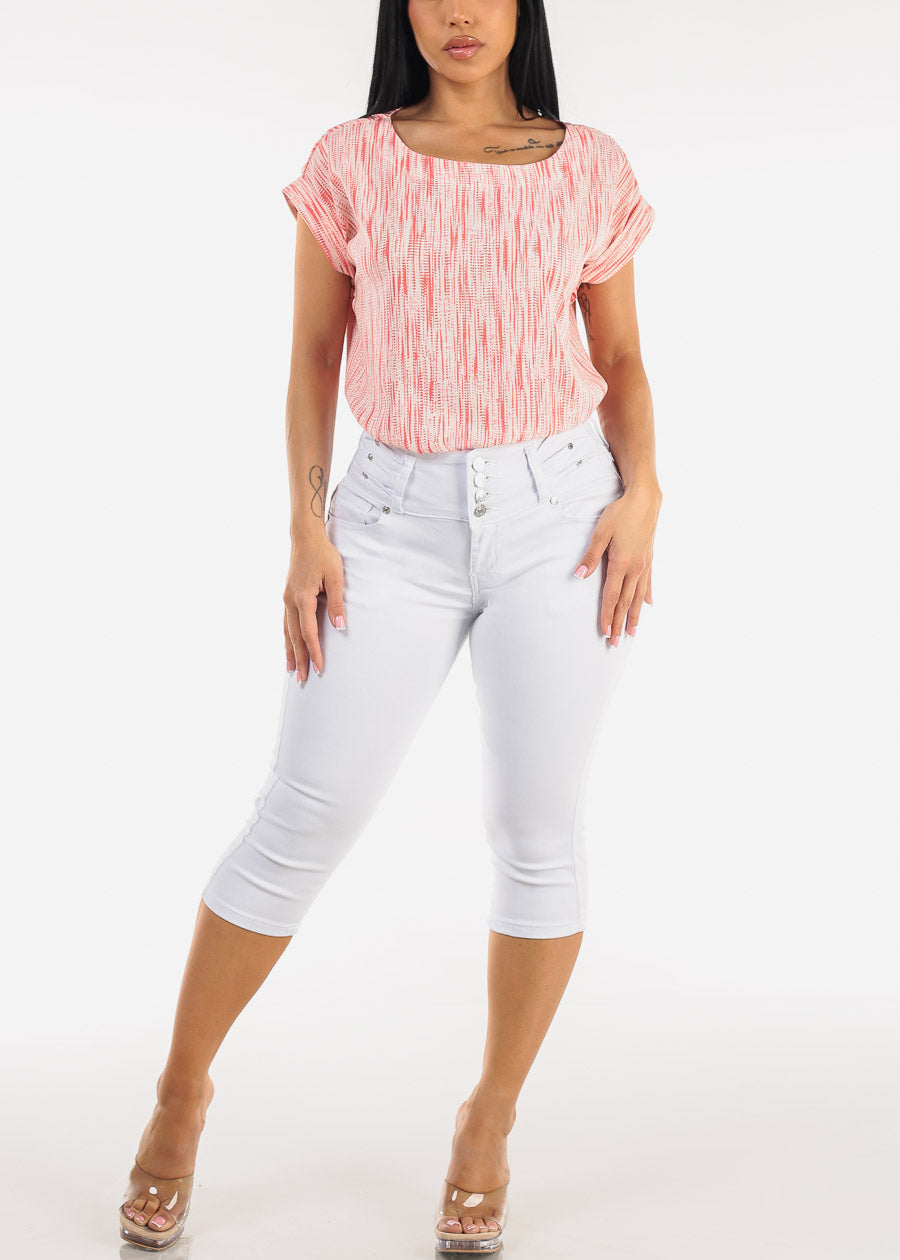 MX JEANS Butt Lift High Waist Stretch Denim Capris White