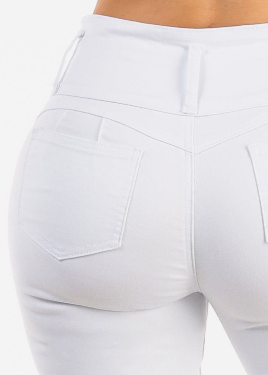 MX JEANS Butt Lift High Waist Stretch Denim Capris White