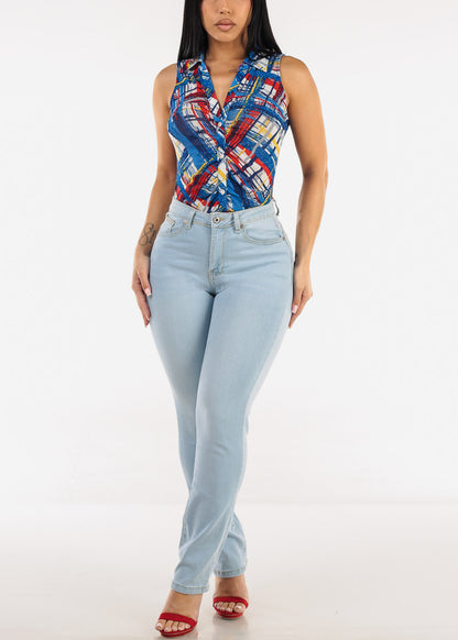 Butt Lift Super High Waist Stretch Straight Leg Jeans Light Wash