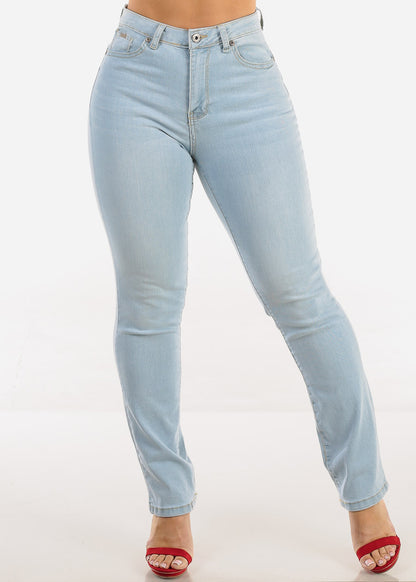 Butt Lift Super High Waist Stretch Straight Leg Jeans Light Wash