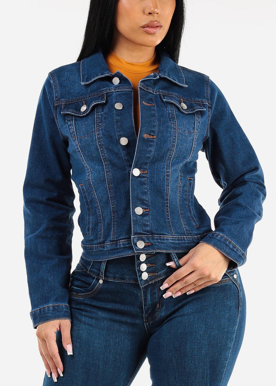 Long Sleeve Button Up Denim Jacket Indigo