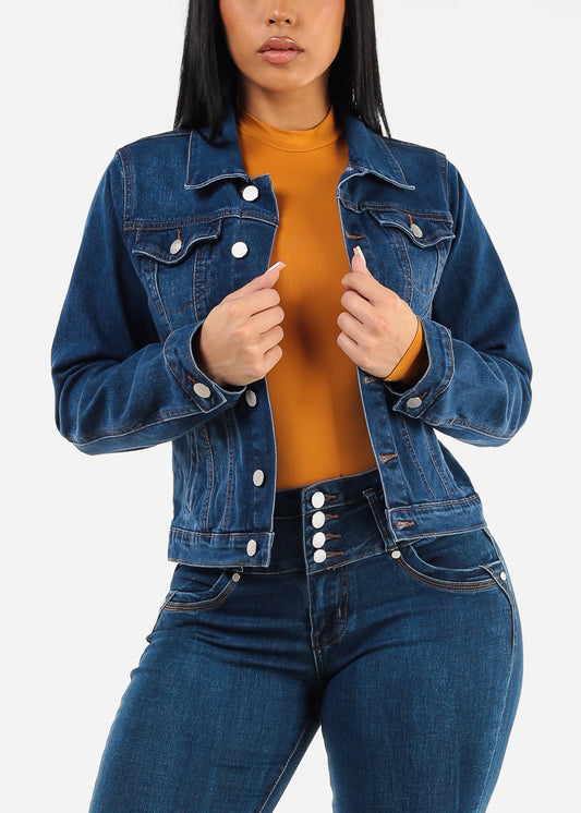 Long Sleeve Button Up Denim Jacket Indigo