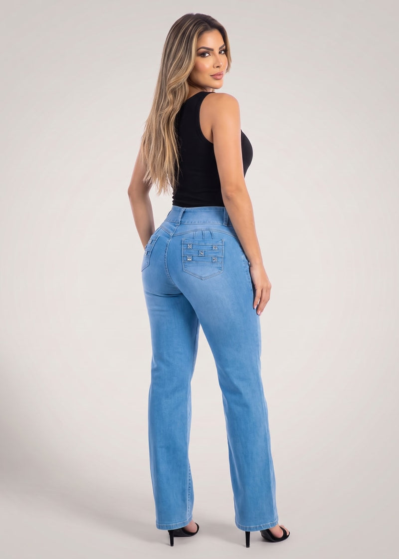 Butt Lift High Waist Stretch Wide Leg Jeans Light Wash