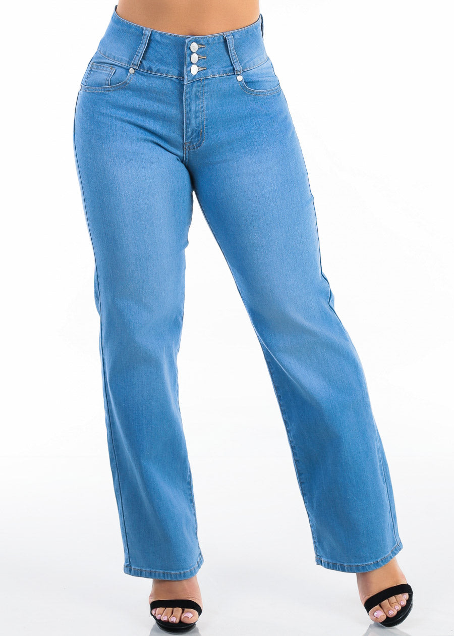 Butt Lift High Waist Stretch Wide Leg Jeans Light Wash