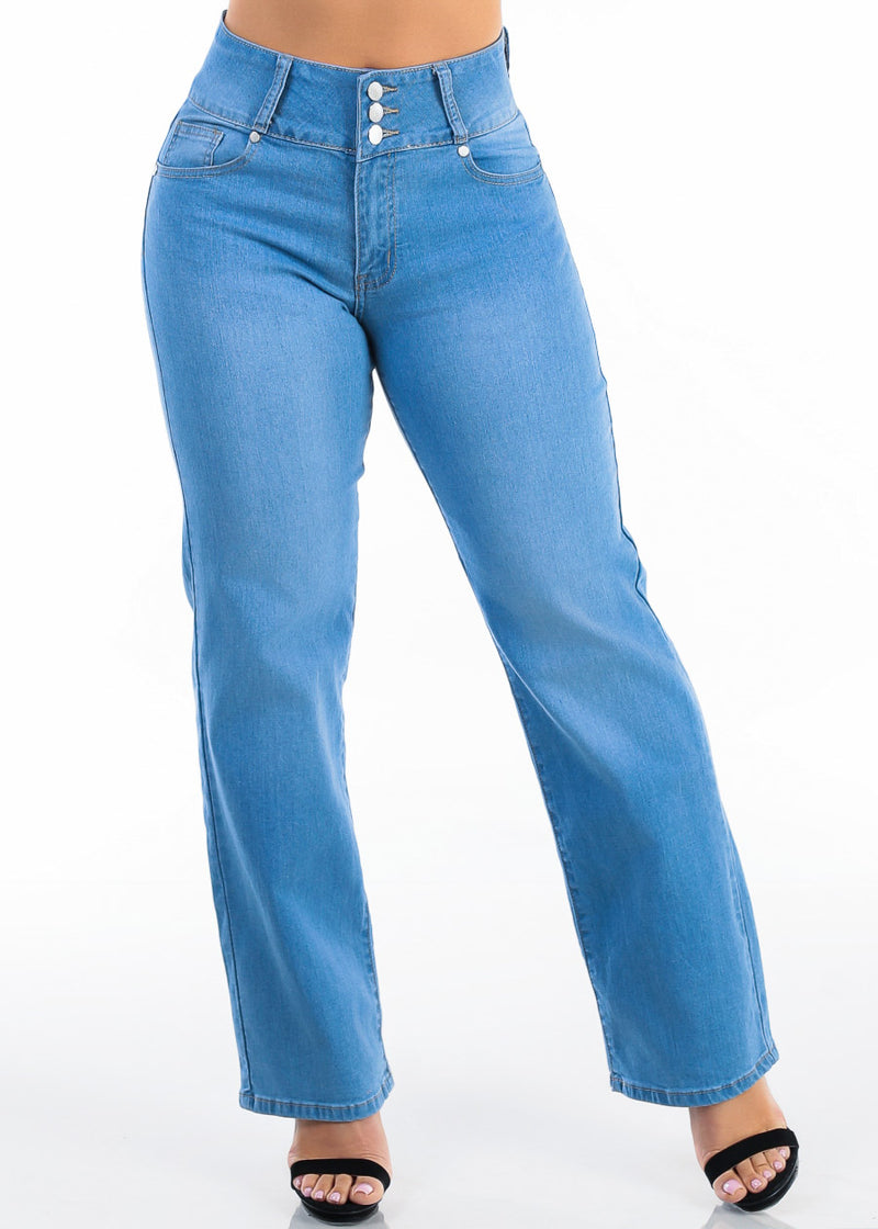 Butt Lift High Waist Stretch Wide Leg Jeans Light Wash