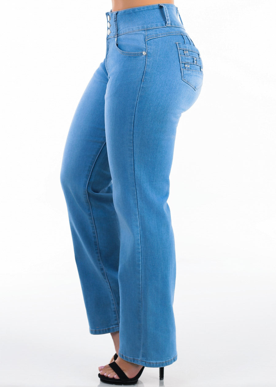 Butt Lift High Waist Stretch Wide Leg Jeans Light Wash