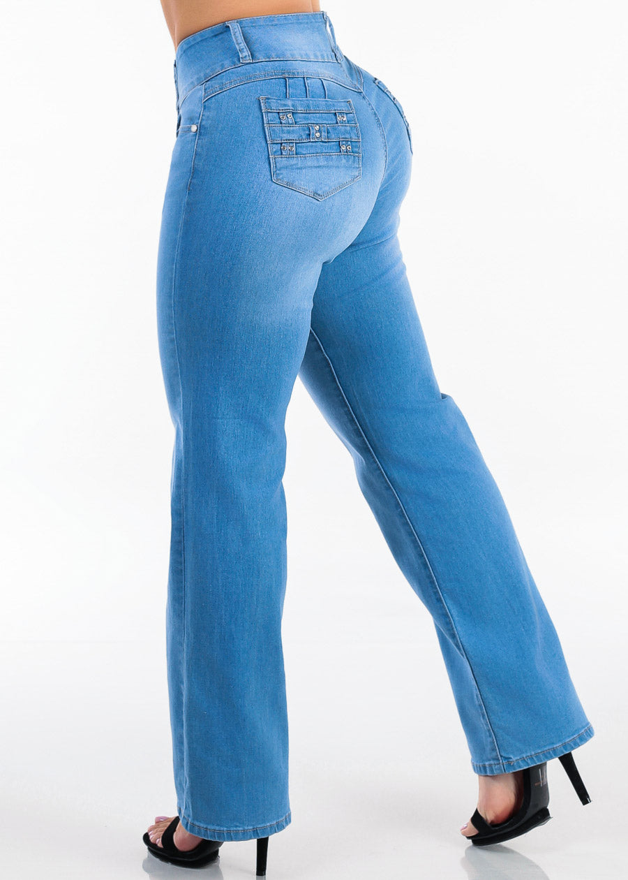 Butt Lift High Waist Stretch Wide Leg Jeans Light Wash