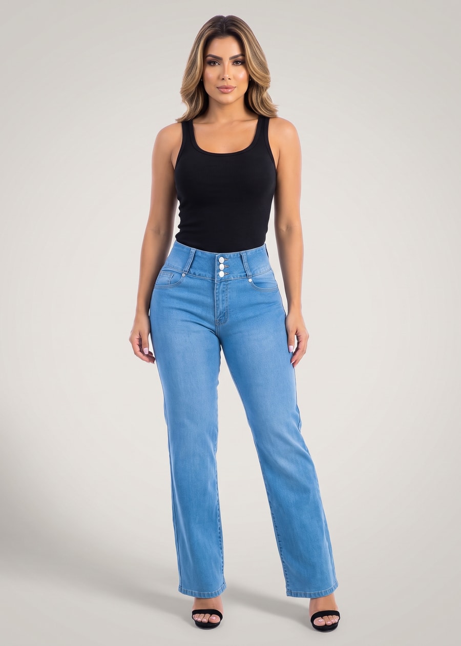 Butt Lift High Waist Stretch Wide Leg Jeans Light Wash, view 3 of 18