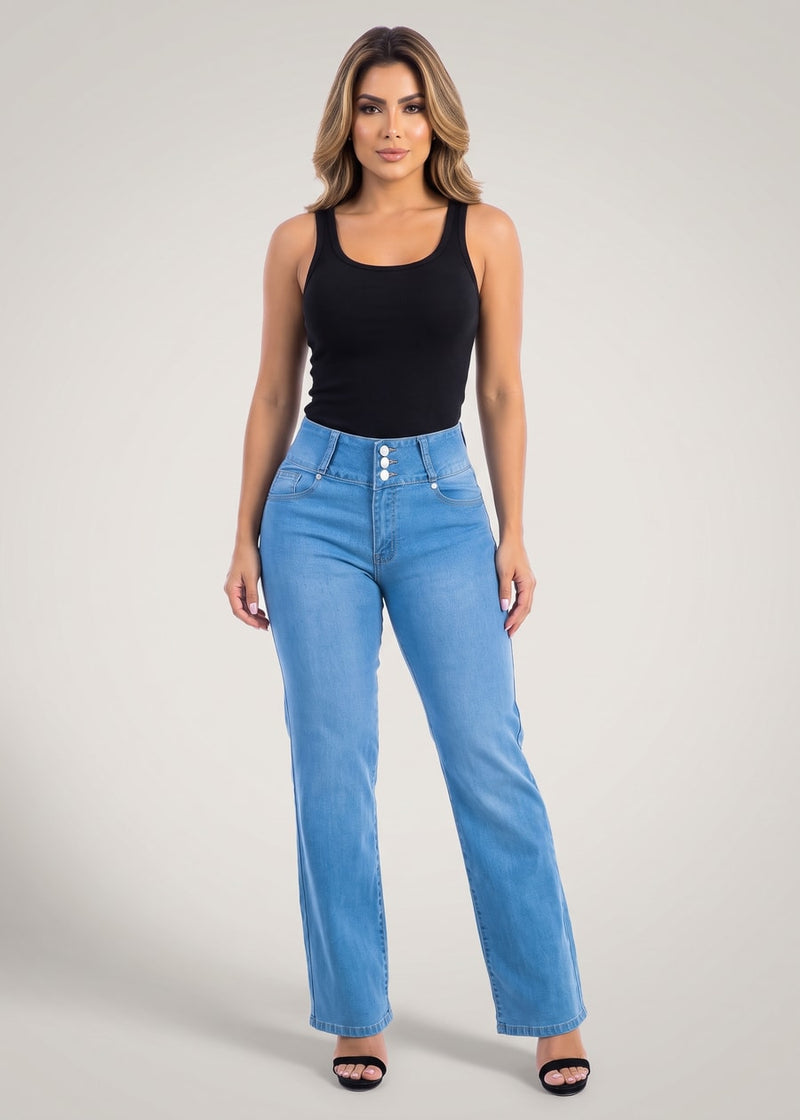 Butt Lift High Waist Stretch Wide Leg Jeans Light Wash