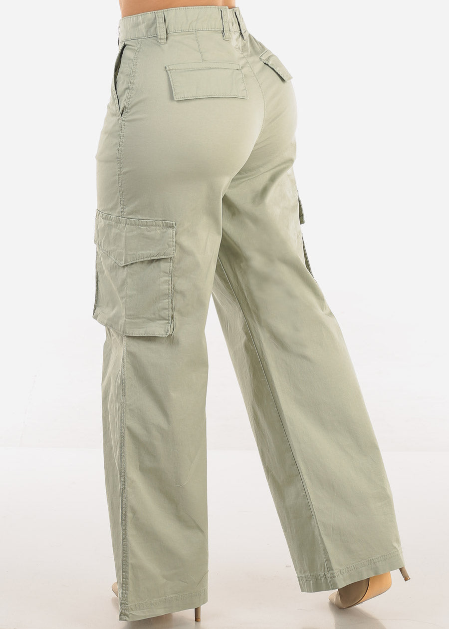 Butt Lift Super High Waist Wide Leg Cargo Pants Light Olive