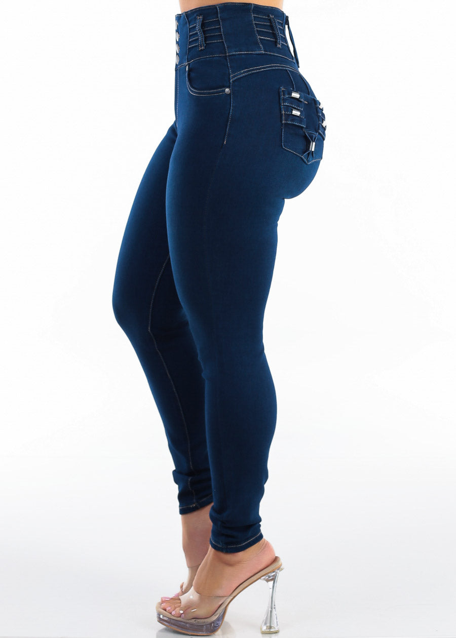 MX JEANS Levantacola Super High Waist Stretch Skinny Jeans Dark Wash