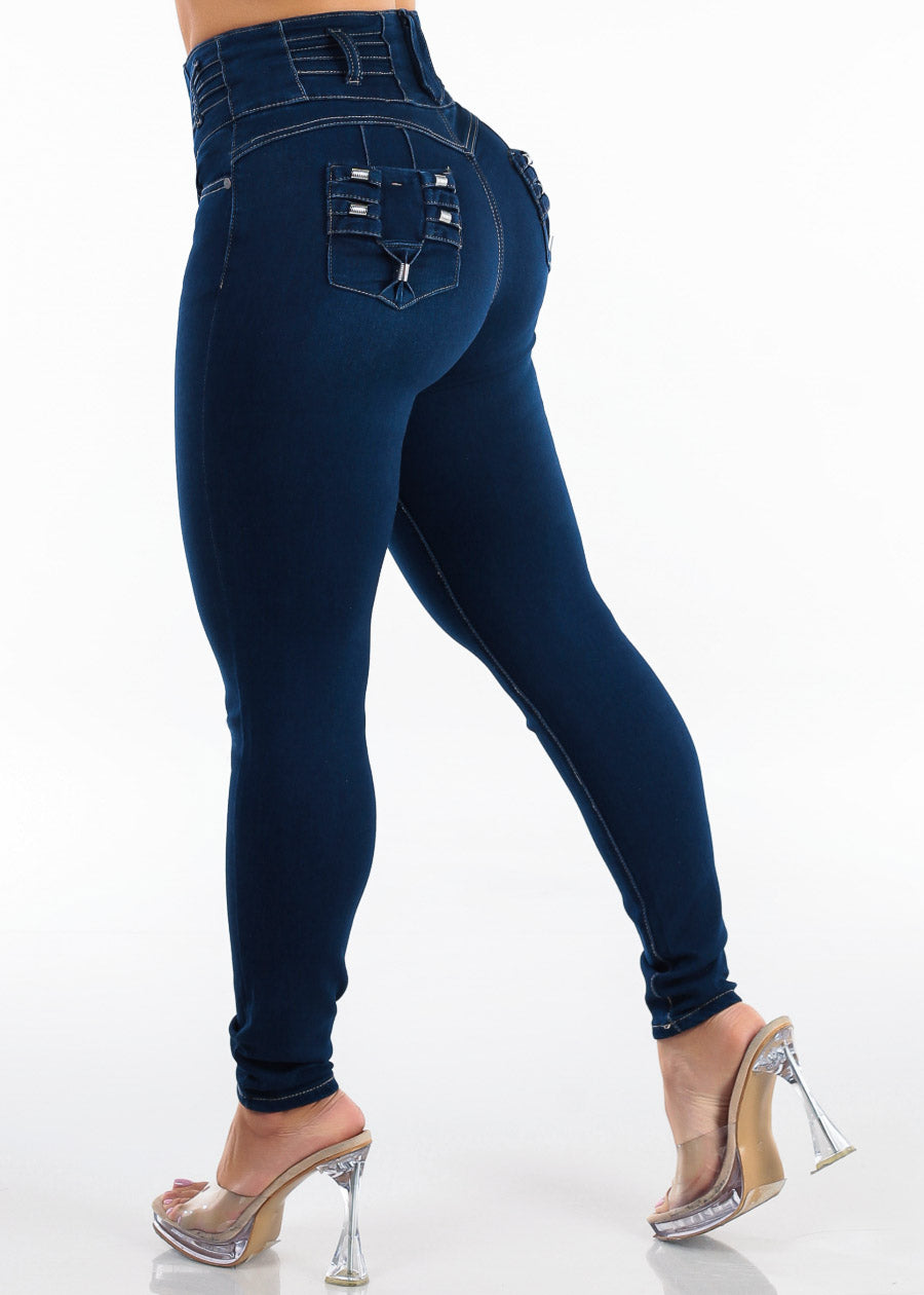MX JEANS Levantacola Super High Waist Stretch Skinny Jeans Dark Wash