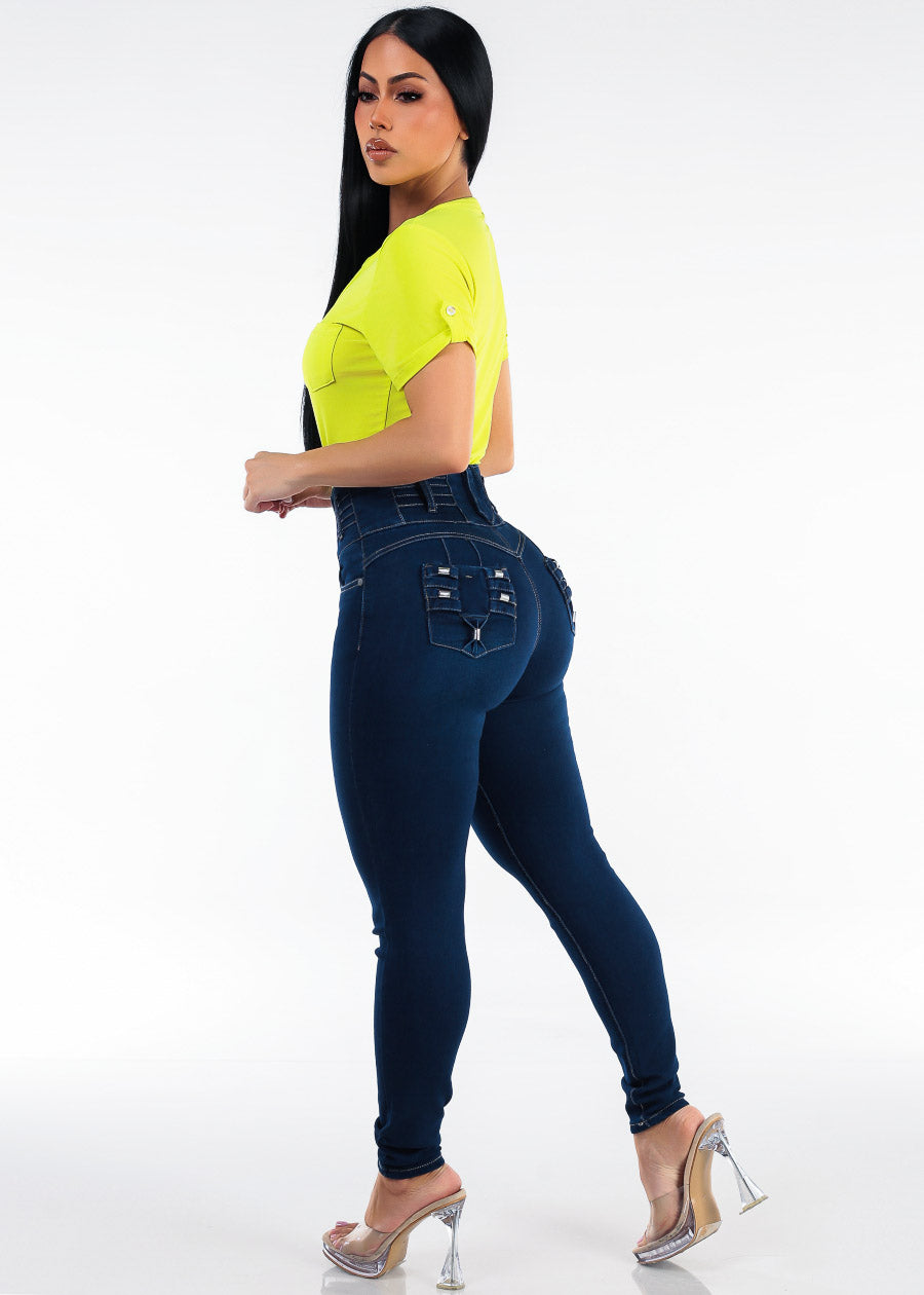 MX JEANS Levantacola Super High Waist Stretch Skinny Jeans Dark Wash