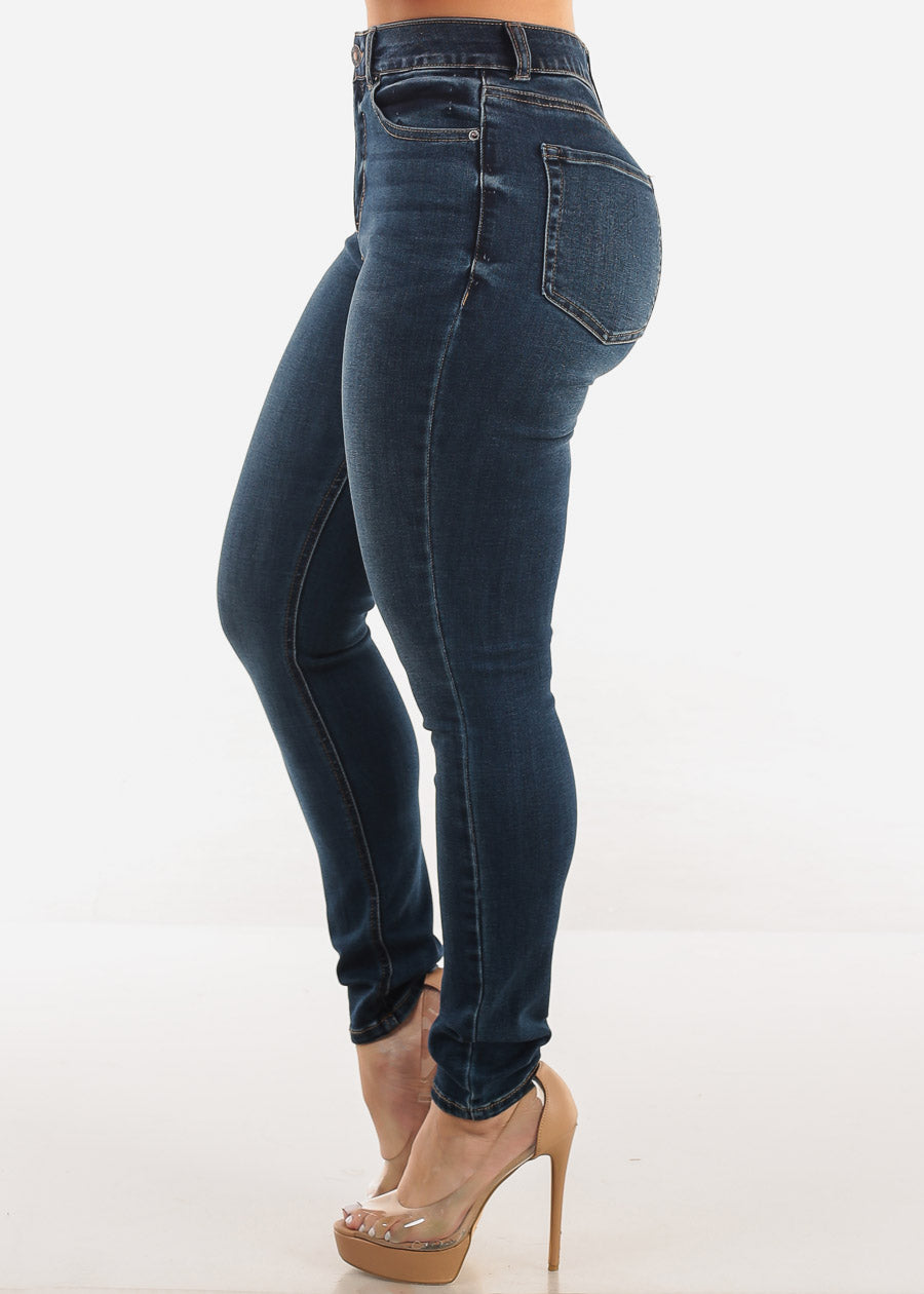 Super High Waist Stretch Skinny Jeans Dark Wash