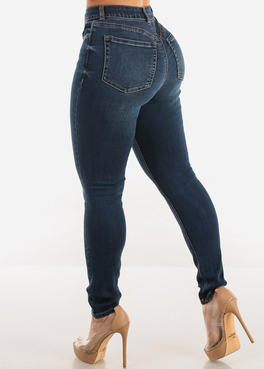 Super High Waist Stretch Skinny Jeans Dark Wash