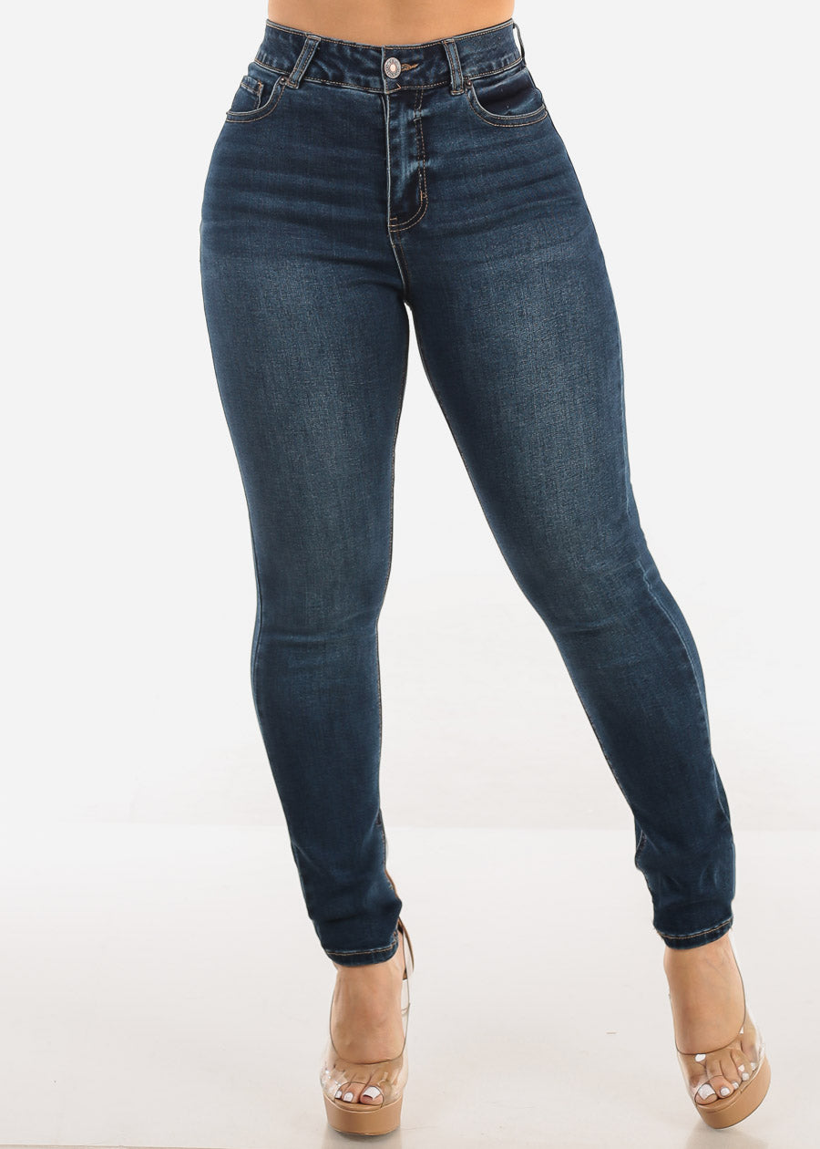 Super High Waist Stretch Skinny Jeans Dark Wash