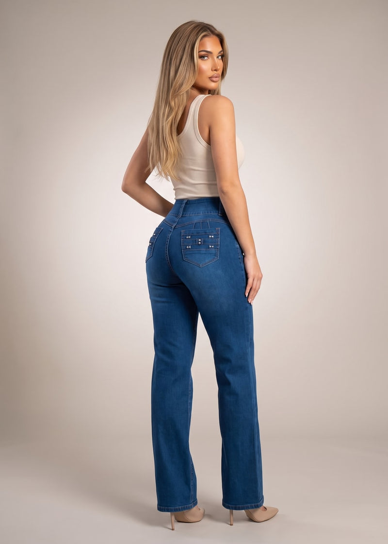 Butt Lift High Waist Stretch Wide Leg Jeans Indigo