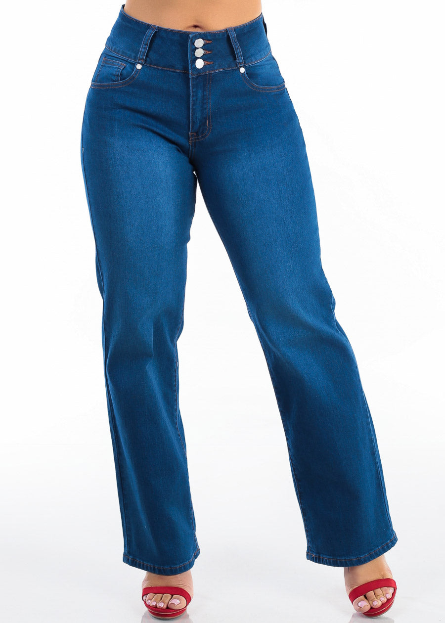 Butt Lift High Waist Stretch Wide Leg Jeans Indigo