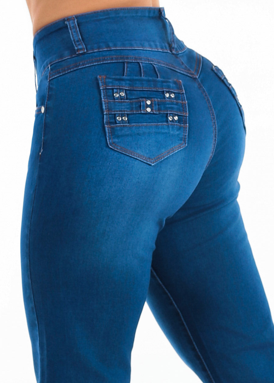 Butt Lift High Waist Stretch Wide Leg Jeans Indigo