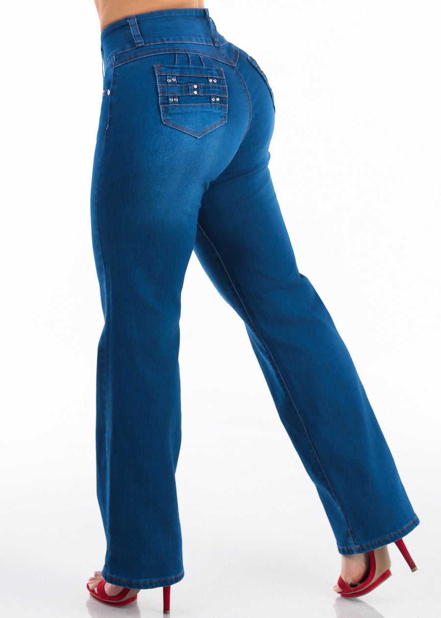 Butt Lift High Waist Stretch Wide Leg Jeans Indigo