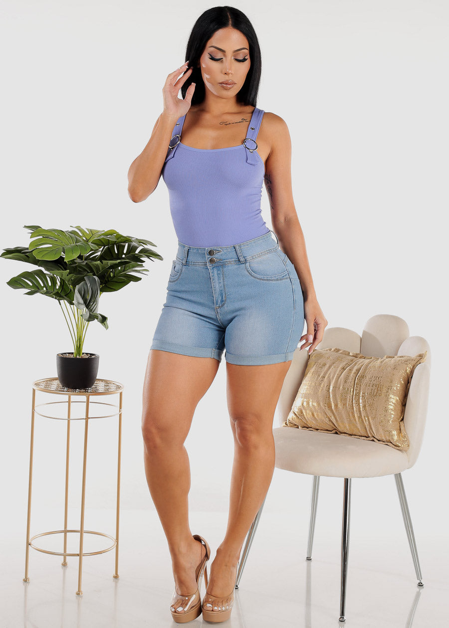 Butt Lifting Cuffed Light Denim Shorts