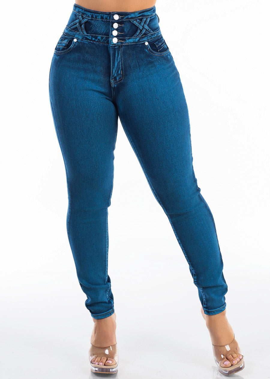 MX JEANS Butt Lift Super High Waist Stretch Skinny Jeans Sand Wash