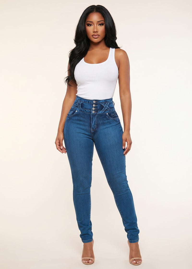 MX JEANS Butt Lift Super High Waist Stretch Skinny Jeans Sand Wash