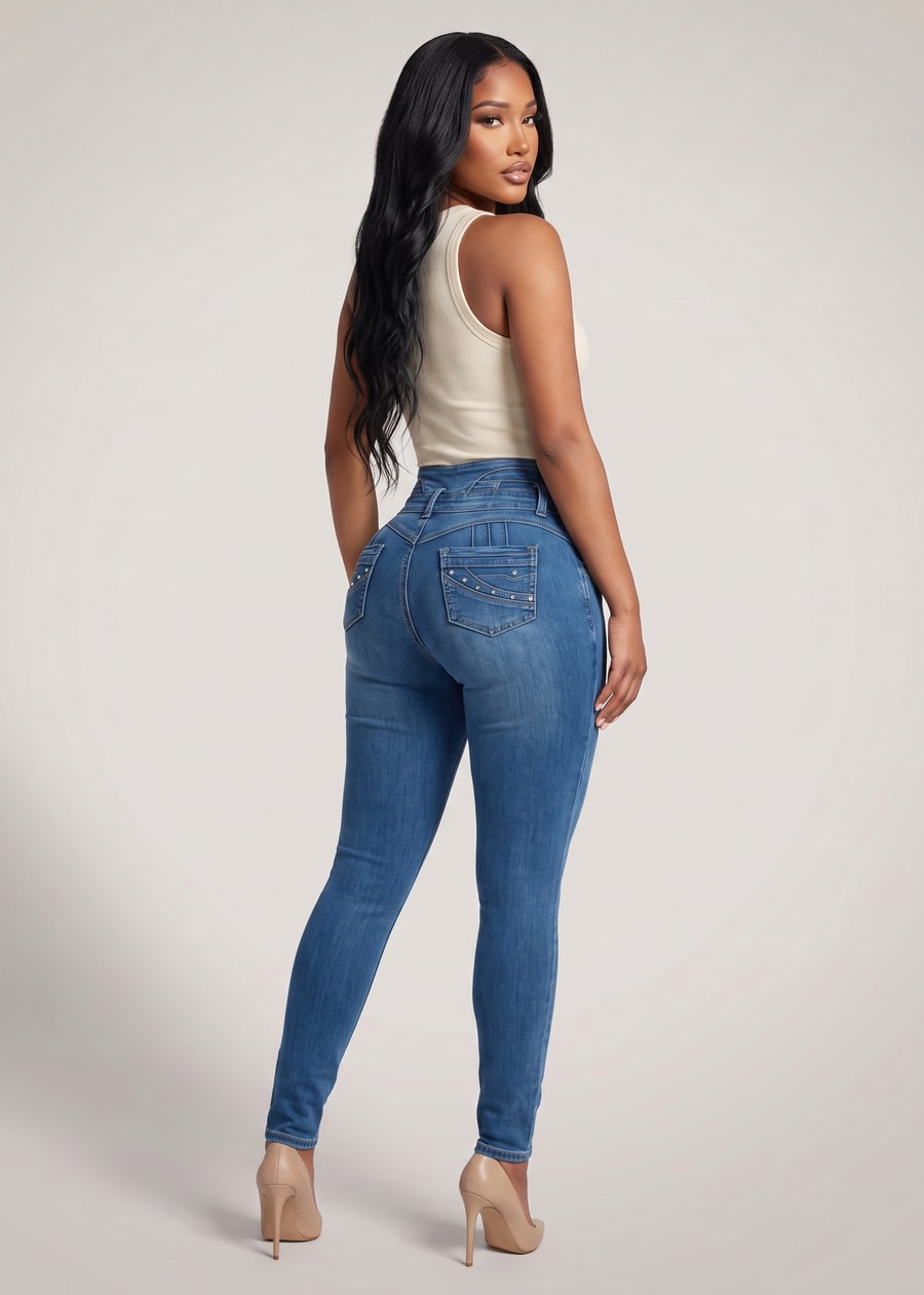 MX JEANS Levantacola Super High Waist Stretch Skinny Jeans Mid Sand Wash, view 2 of 13