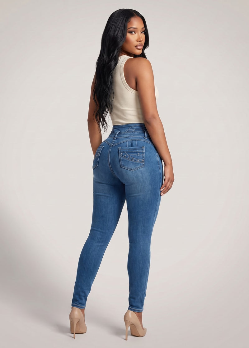 MX JEANS Levantacola Super High Waist Stretch Skinny Jeans Mid Sand Wash