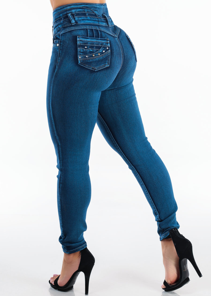 MX JEANS Levantacola Super High Waist Stretch Skinny Jeans Mid Sand Wash