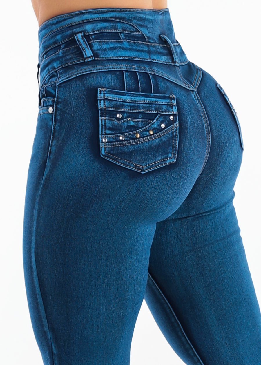MX JEANS Levantacola Super High Waist Stretch Skinny Jeans Mid Sand Wash