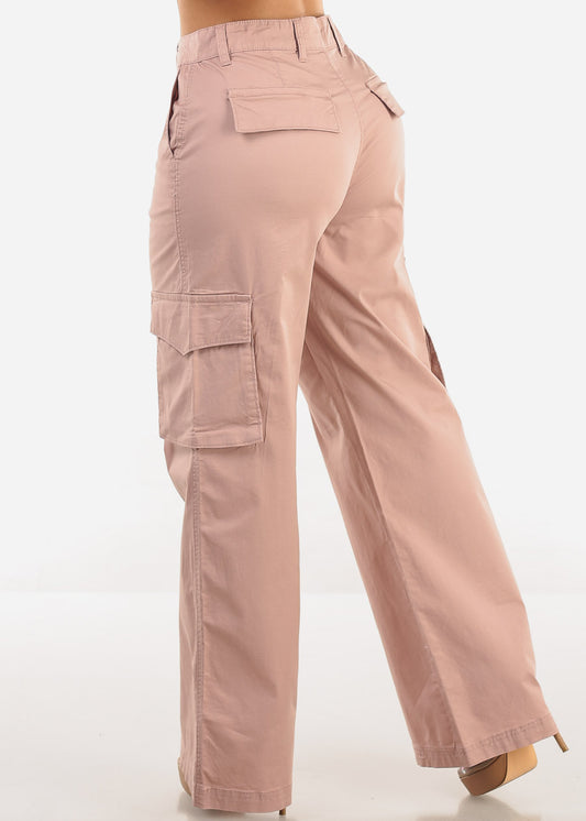 Butt Lift Super High Waist Wide Leg Cargo Pants Pink