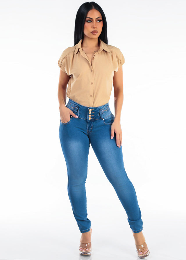 Butt Lift Mid Rise Stretch Skinny Jeans Med Blue