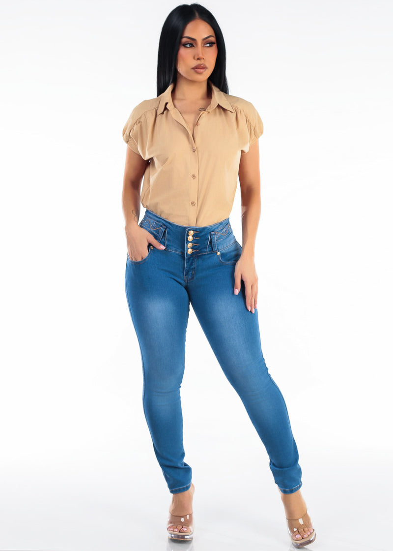 Butt Lift Mid Rise Stretch Skinny Jeans Med Blue