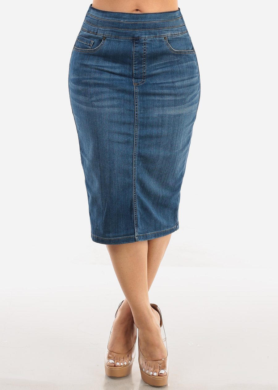 Butt Lift High Waisted Stretchy Denim Pencil Skirt 