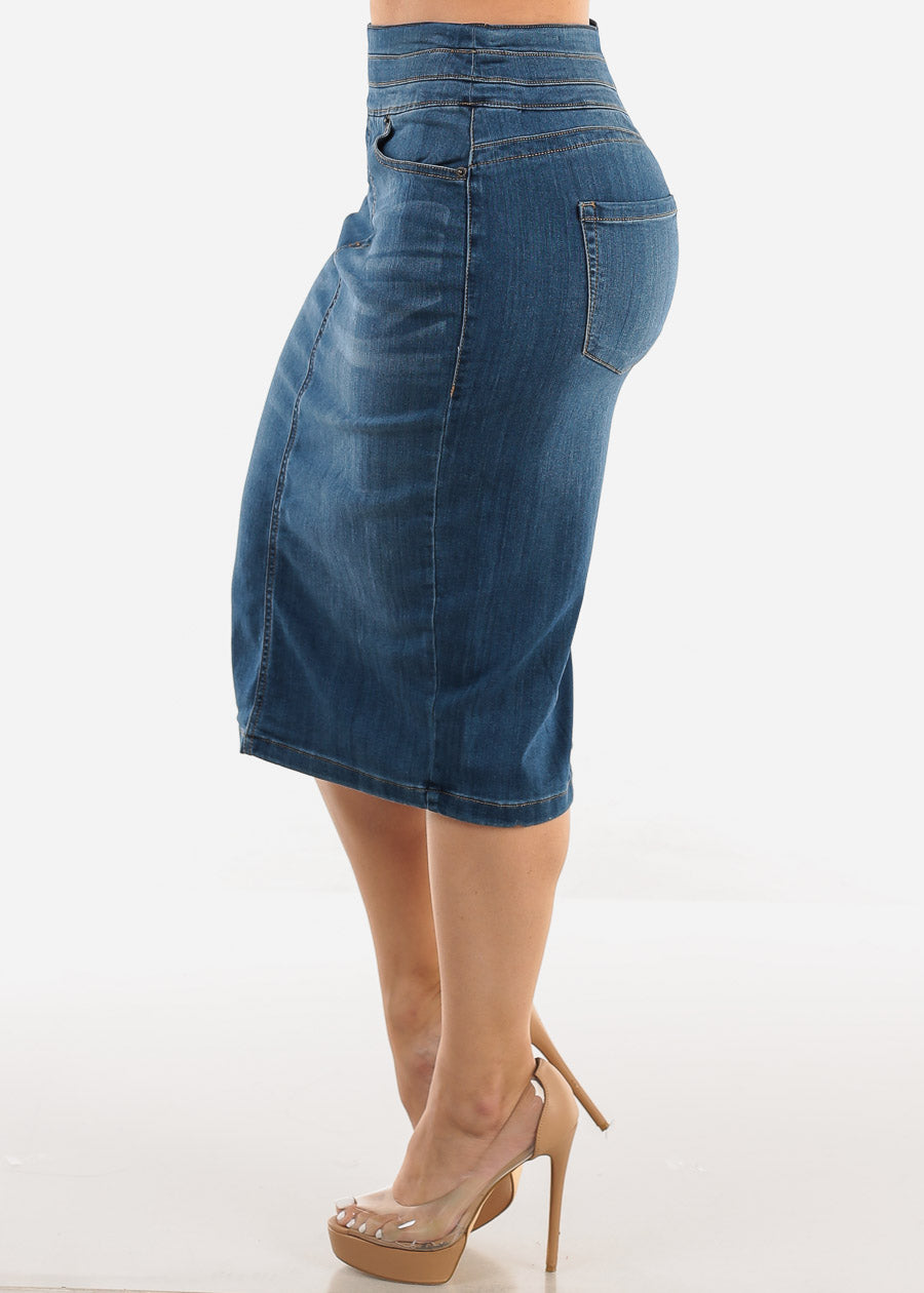 Butt Lift High Waisted Stretchy Denim Pencil Skirt 