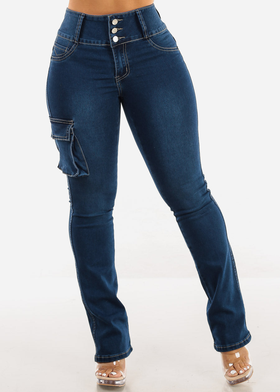 Butt Lift High Waist Cargo Bootcut Jeans 