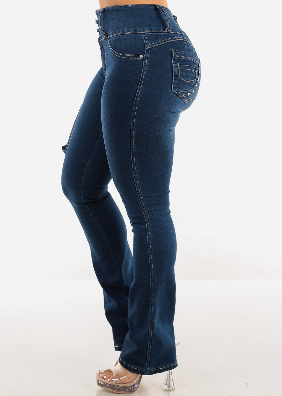 Butt Lift High Waist Cargo Bootcut Jeans 