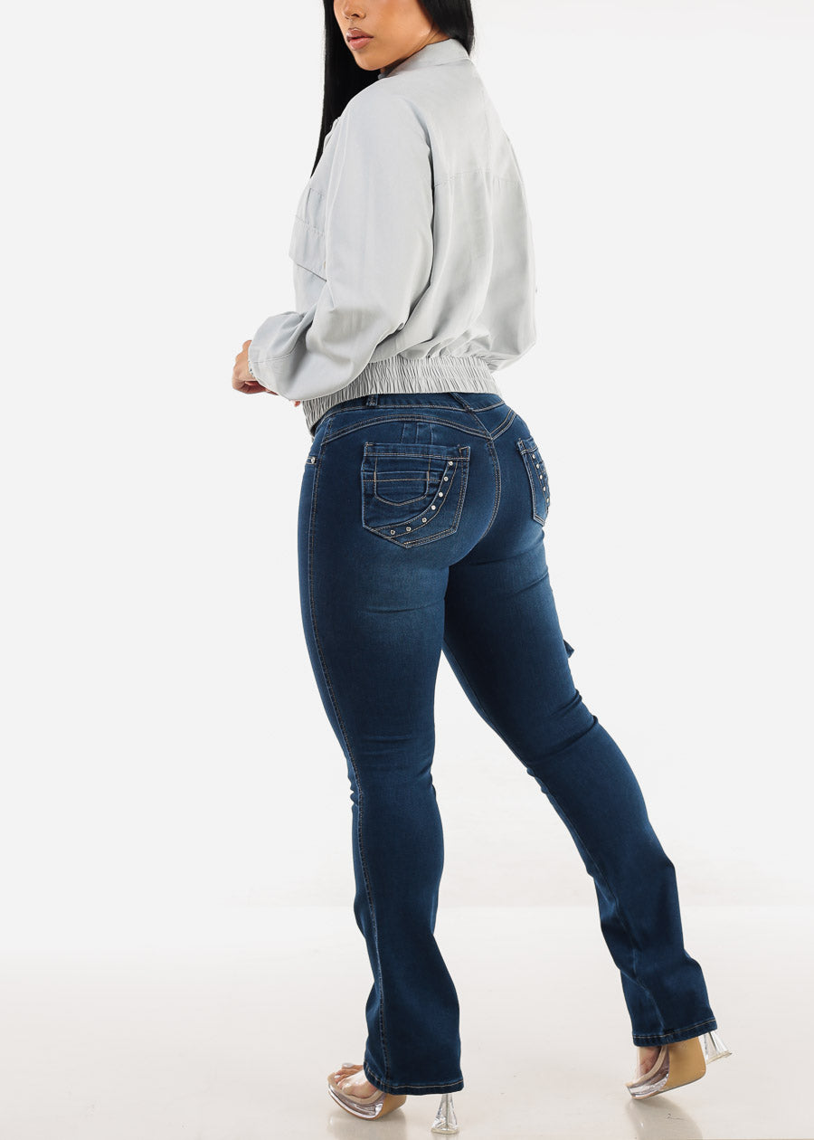 Butt Lift High Waist Cargo Bootcut Jeans 