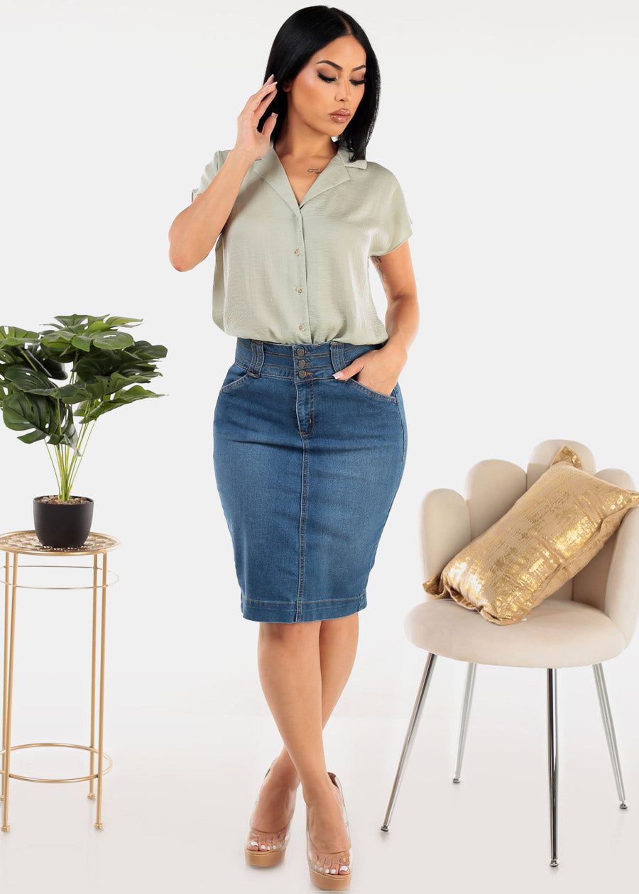 High Waist Butt Lifting Denim Pencil Skirt