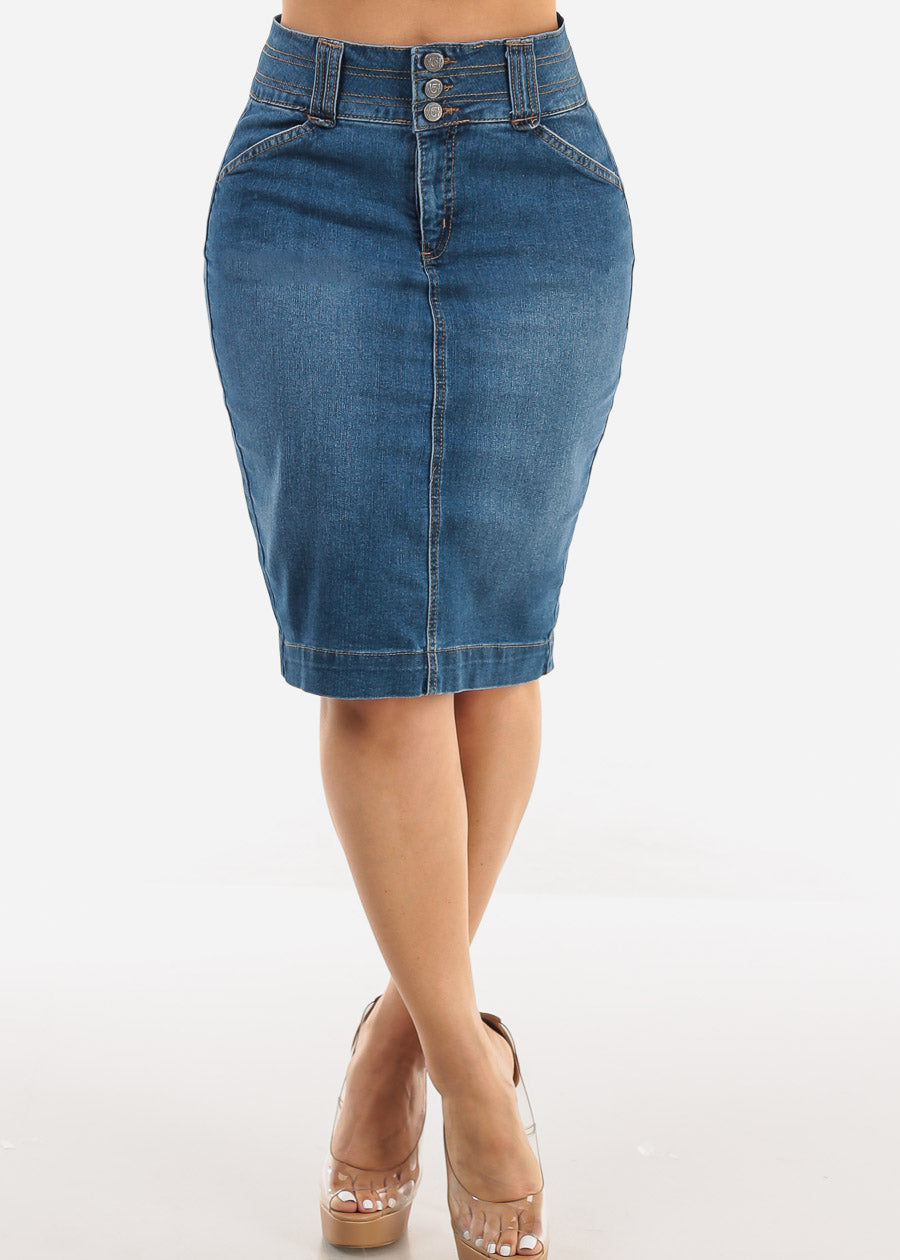 High Waist Butt Lifting Denim Pencil Skirt