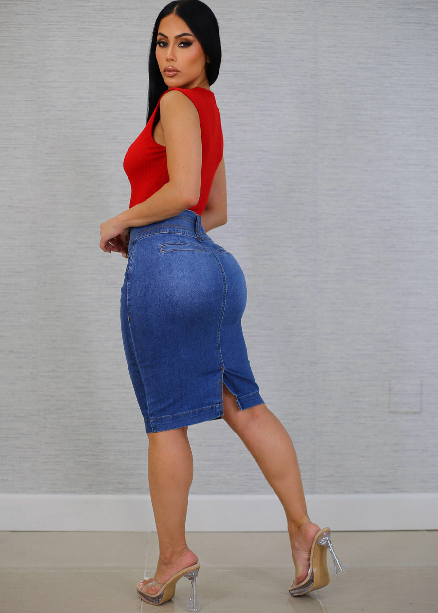 High Waist Butt Lifting Denim Pencil Skirt