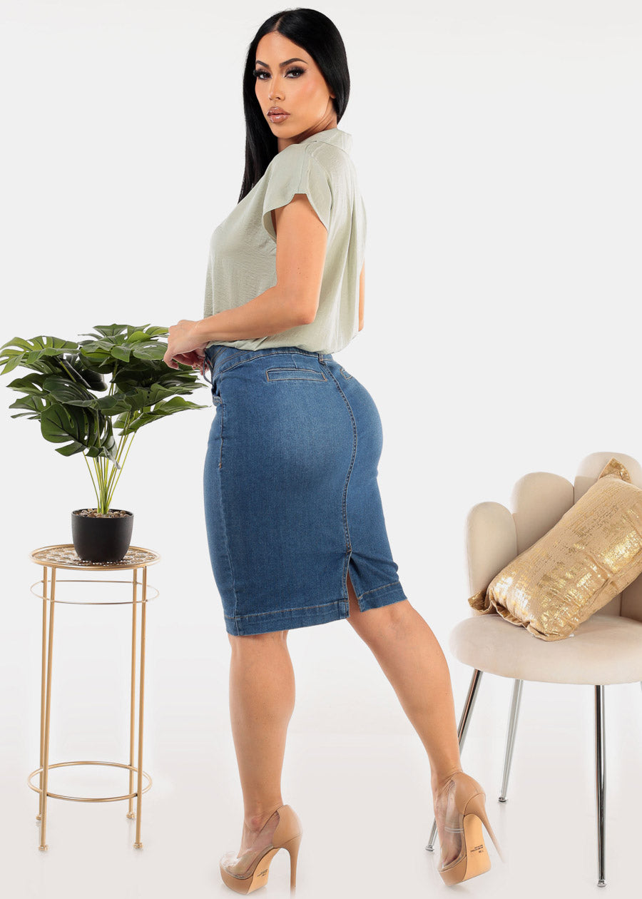 High Waist Butt Lifting Denim Pencil Skirt