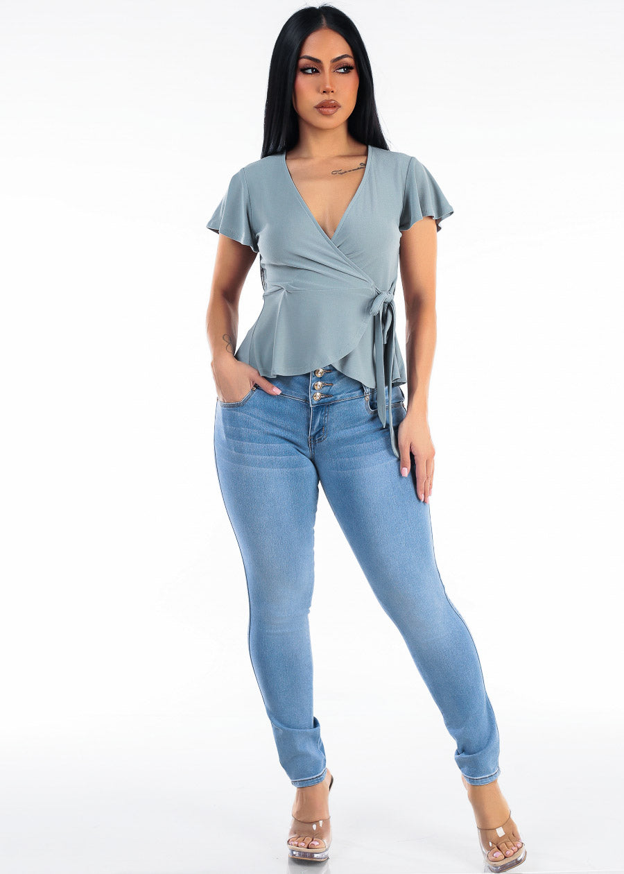 Butt Lift Mid Rise Stretch Skinny Jeans Light Blue