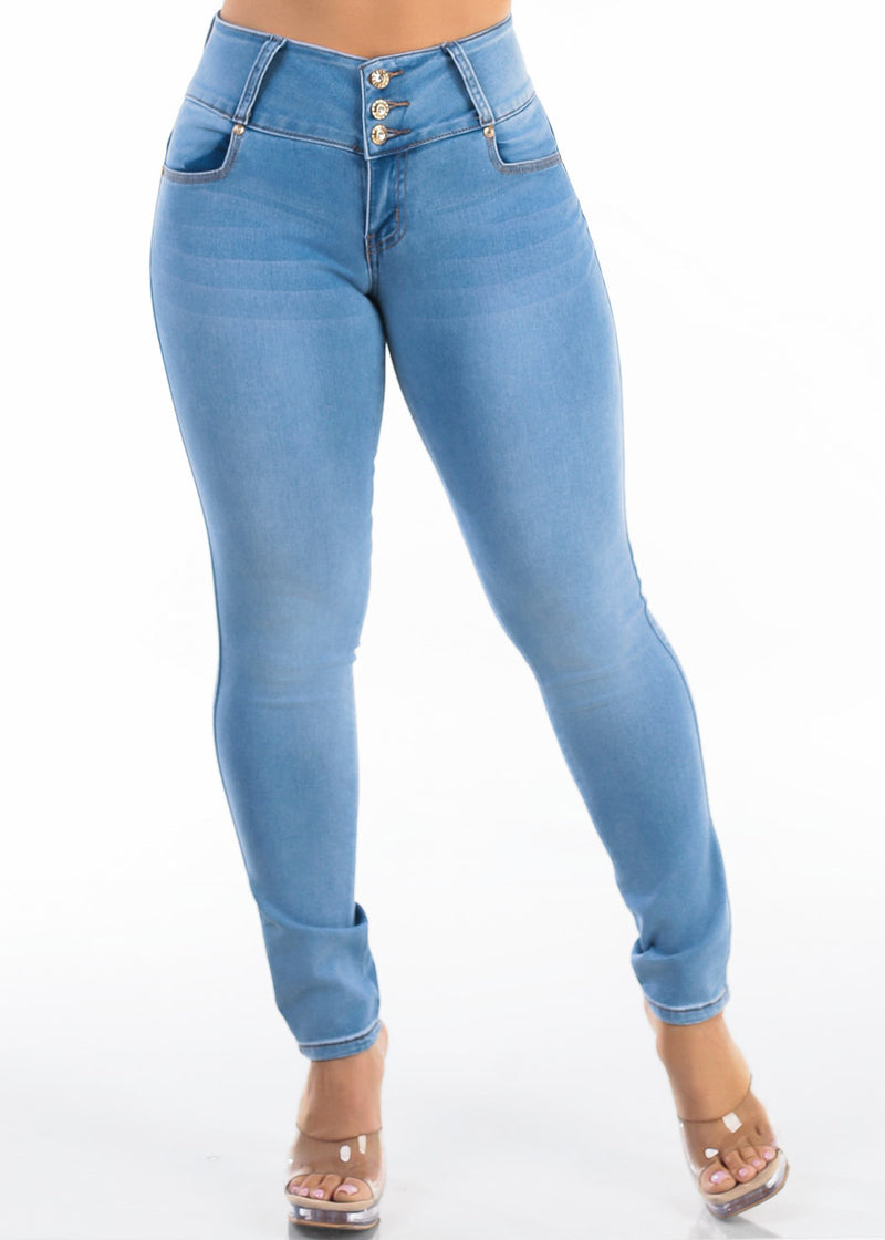 Butt Lift Mid Rise Stretch Skinny Jeans Light Blue