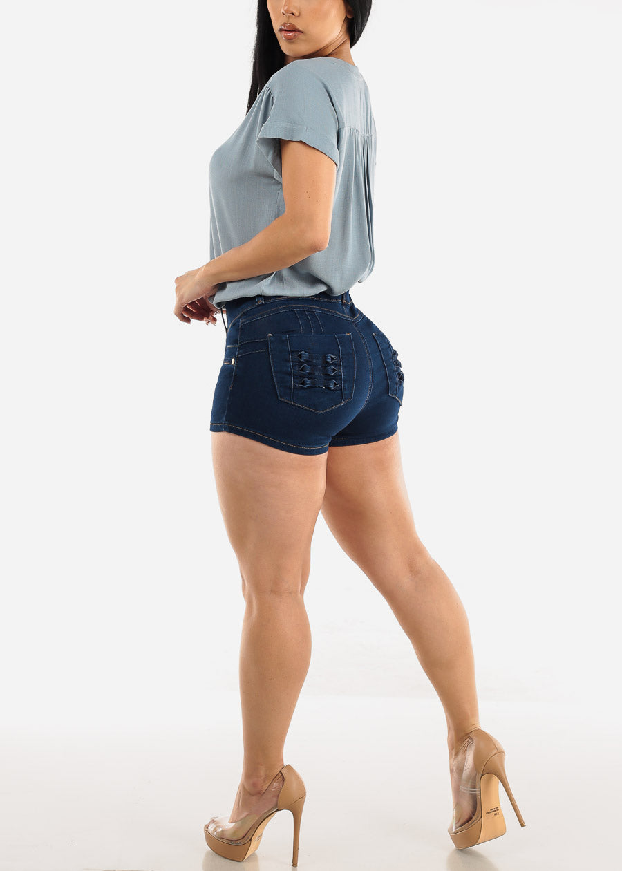 Butt Lift High Waist Dark Denim Shorts